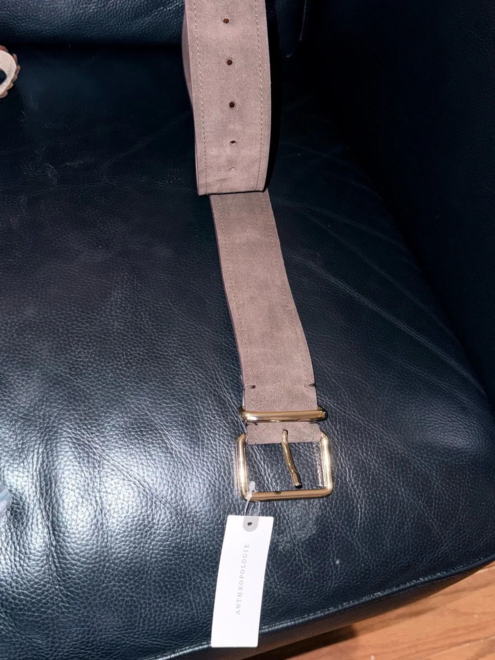 Anthropologie Brown Suede Belt with Gold Buckle 100% authentic Genuine Leather